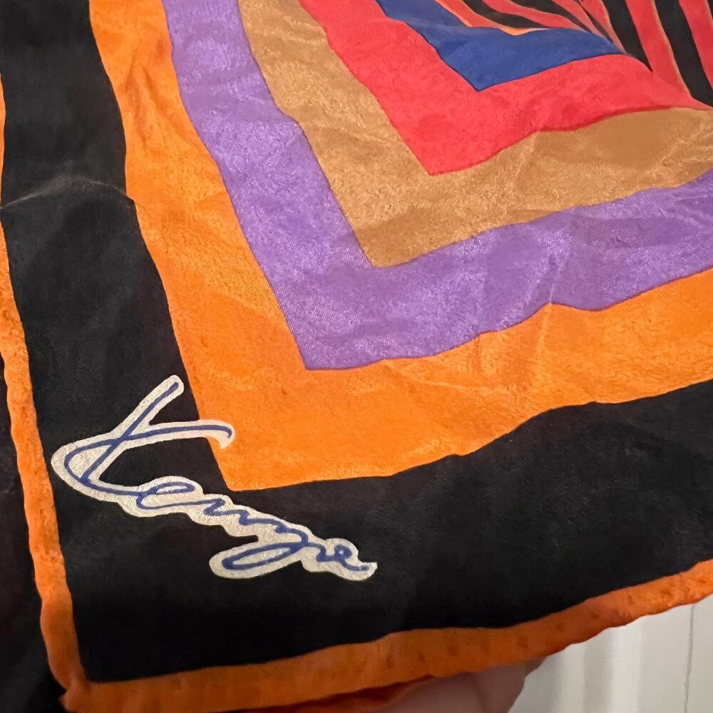 Kenzo-Silk Scarf-21"x 21"-Vintage-Multi Color-Stripes-Casual-Classy-Versatile - Picture 2 of 9